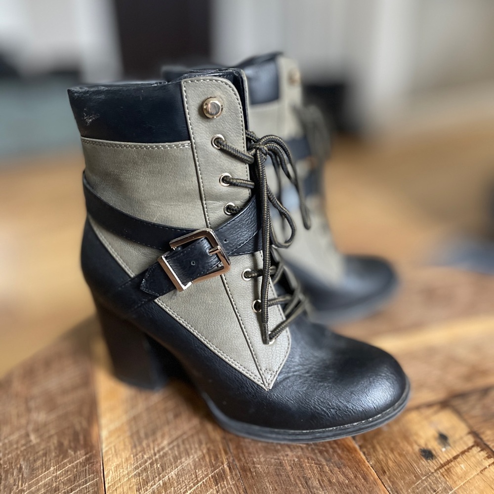 Apt. 9 Heeled Boots — Size 7, green and black